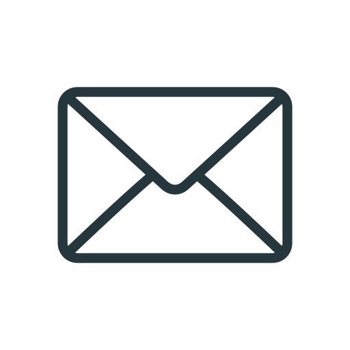 A minimalist black line-art envelope icon representing a digital mail message, used for "Contact Us" sections, email marketing leads, and professional business correspondence on modern web interfaces.