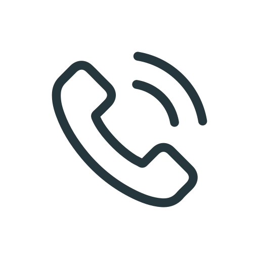 A minimalist black line-art telephone handset icon with signal waves, representing an active voice call, click-to-call lead generation, and professional 24/7 customer support for service-based business websites.