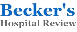 Official logo for Becker's Hospital Review, featuring the word "Becker's" in bold blue serif typography above "Hospital Review" in a classic gray serif font, set against a transparent background.